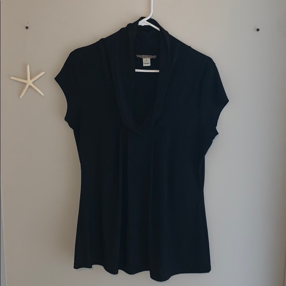 White House Black Market Black Funnel Neck S/S Top